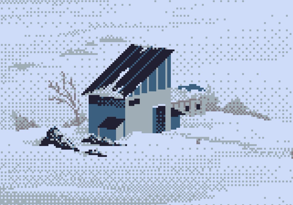 michaelmicasso's tweet photo. (2/3)
“Someone, something has to do the last stand.”
Still pushing with the abstraction rooted from dithering technique, with an anchor of clarity manifested in the main hero of the landscape— an old hut piled in snow.
More visual details:
#SOLartist #pixelart https://t.co/gGXZLegvnW