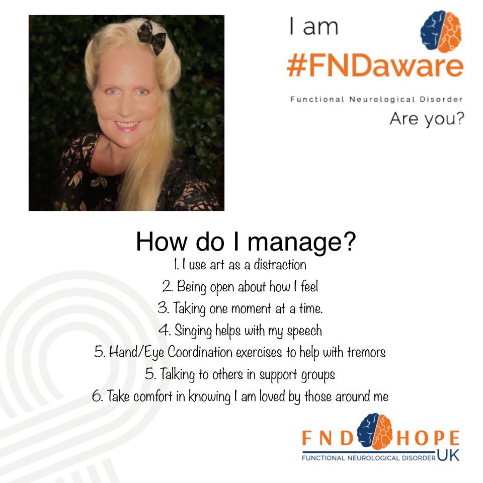 KirstyJ80's tweet photo. I hadnβt heard of FND before diagnosis now I battle it daily. Each person is different and you have to do whatever works for you in coping. #letstalkfnd #Iamfndaware https://t.co/s9SM4xMhLe