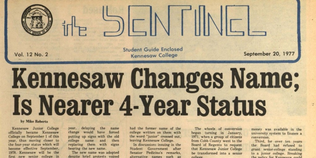 KSU_Archives's tweet photo. Today we're throwing back to 1977, when our school officially became "Kennesaw College." We dropped the "Kennesaw Junior College" title in anticipation of transitioning from a two-year to a four-year school. 
#KennesawStateUniversity https://t.co/WeiTZvgIS6