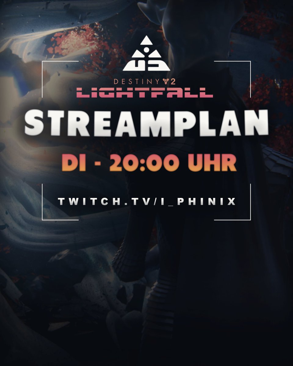 Heute 20 Uhr...Let's goooo!!!

#Destiny2 #Bungie #twitch #LiveStream #Lightfall #RoN #WurzelderAlbträume