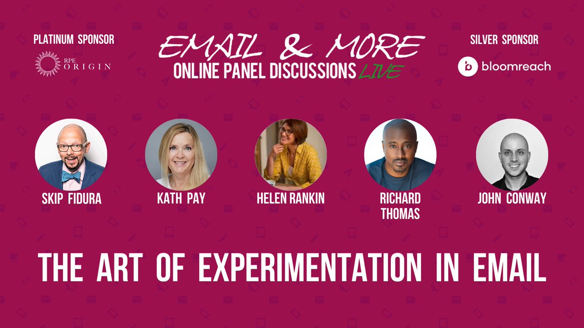 kathpay's tweet photo. Just one week left for our next Email & More Q&A Panel: The Art of Experimentation in Email from 4:30 PM BST.
Sign up link here: https://t.co/r8g7HsKguo
#emailgeeks #emailmarketing #emailwebinar #webinar #emailtraining #emailandmore #marketing #digitalmarketing https://t.co/uBgmGOpYK4
