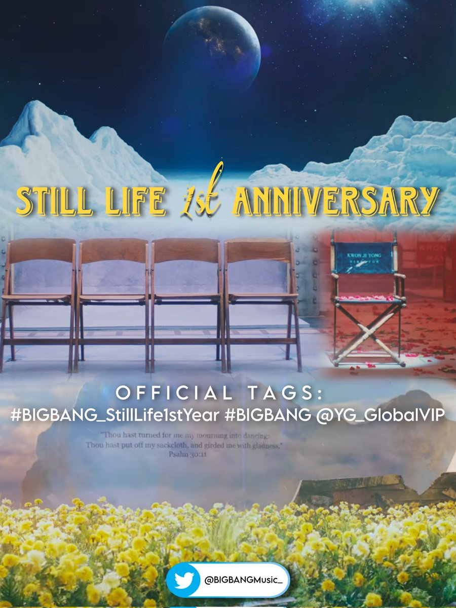 BIGBANGMusic_'s tweet photo. One year ago, BIGBANG released
'STILL LIFE' 🌺

VIPs, Let's celebrate
by using our official tags:
#BIGBANG_StillLife1stYear 
#BIGBANG @YG_GlobalVIP
One Year With StillLife

~
#빅뱅 • G-DRAGON • TTTOP 
TAEYANG • DAESUNG  
태양 • 탑 • 대성 • 지드래곤 https://t.co/5t1182soSc