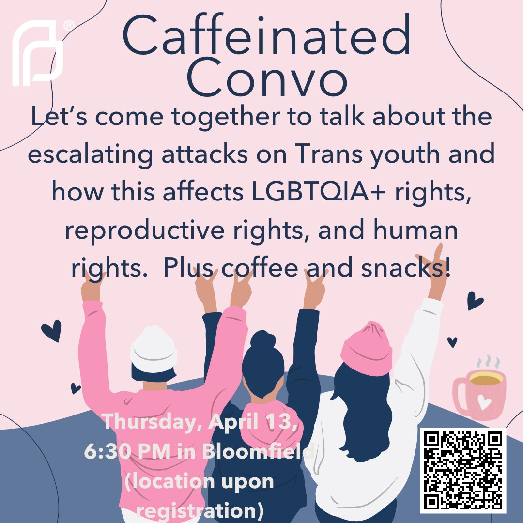 PPMetroNJ's tweet photo. Join us on Thursday, April 13th at 6:30pm for our monthly caffeinated convo. We provide the coffee, (or tea!), and snacks and you provide the convo! ☕💬

For more information and to register, click link in bio.
#ppmnj https://t.co/MGw22u0bpg