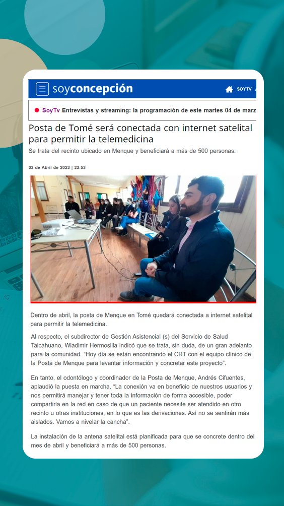 Hoy en medios, destacamos los avances para la Posta de Menque, que hemos trabajado en conjunto con el <a href="/STalcahuano/">SS Talcahuano</a>. Les invitamos a leer la nota en soychile.cl/concepcion/soc…