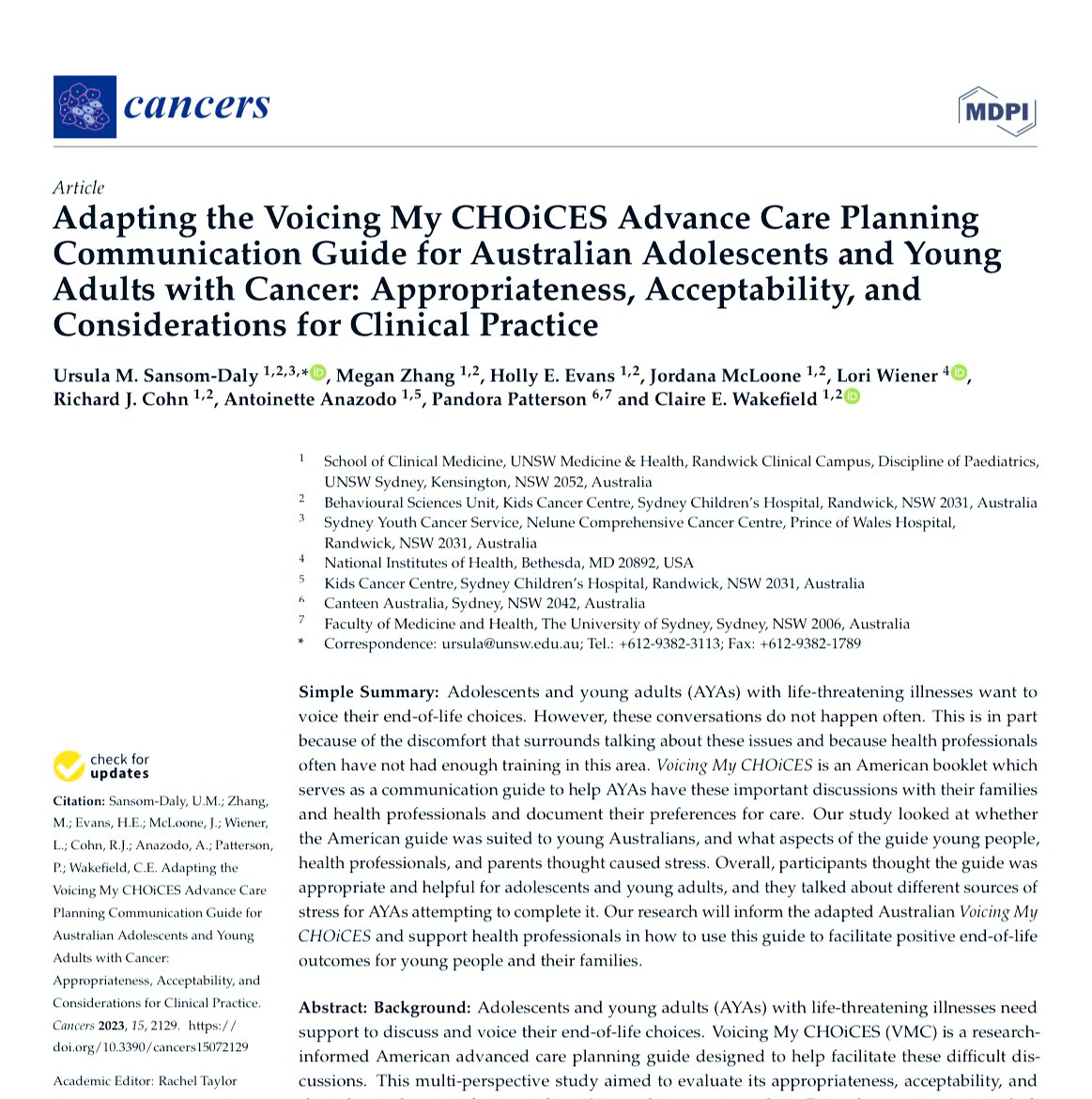 Ursula Sansom-Daly, PhD (@usansomdaly) on Twitter photo ⚡️NEW PAPER⚡️
We know young people w/ #cancer & other illnesses want to be involved in conversations about their care & quality of life, especially if cure becomes uncertain. Yet these conversations are hard to start, and to have…🧵1/ #AYCSM <a href="/CEwakefield/">Claire Wakefield PhD 🎗️</a>
mdpi.com/2072-6694/15/7… ⚡️NEW PAPER⚡️
We know young people w/ #cancer & other illnesses want to be involved in conversations about their care & quality of life, especially if cure becomes uncertain. Yet these conversations are hard to start, and to have…🧵1/ #AYCSM <a href="/CEwakefield/">Claire Wakefield PhD 🎗️</a>
mdpi.com/2072-6694/15/7…
