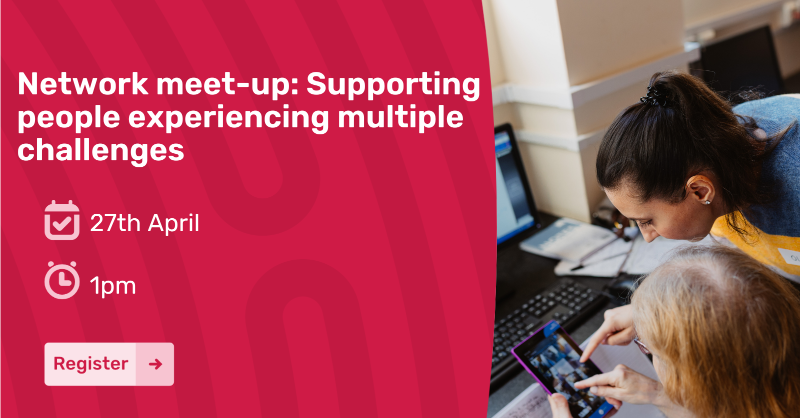 NDI_Network's tweet photo. ✨ Upcoming meet-up: Supporting people experiencing multiple challenges.

We'll be talking about providing digital inclusion support to people with experience of homelessness and/or substance abuse.

Sign up👇