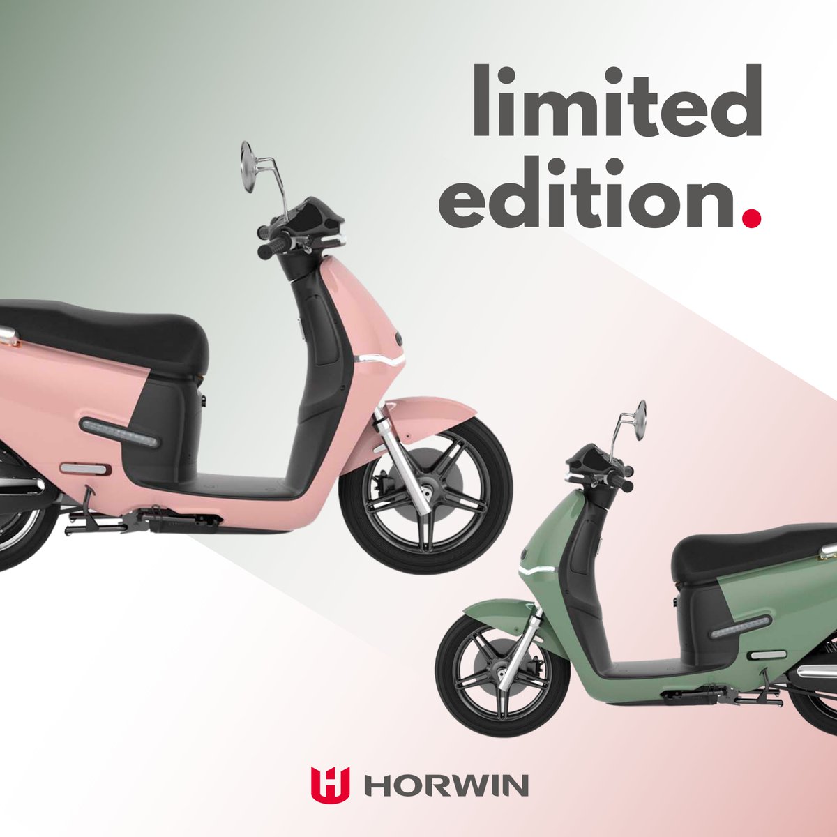 #Limitededition ! ⏳  
Introducing... 'Pistachio Green' and 'Ballet Pink' Horwin EK3. 🛵  

We're pleased to offer a very small number of these limited edition #Horwin EK3's, oven baked, with a 'Pistachio Green' and 'Ballet pink' option.  

Learn more: horwin.co.uk