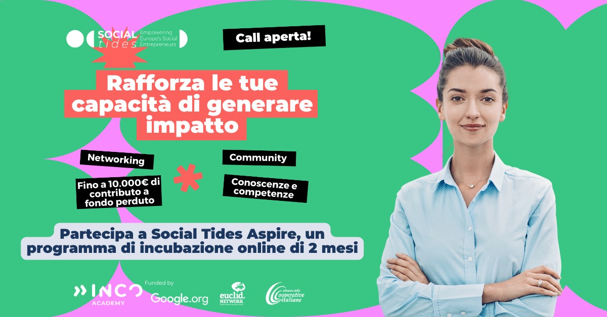 crearecoop's tweet photo. 📢 REMINDER!
💡 Hai un'idea imprenditoriale ad alto impatto sociale?
🚀 Candidati alla call #SocialTides #Aspire di @inco_group
 per ottenere un contributo a fondo perduto, formazione e networking
🗓 Deadline 30 aprile!

Info qui https://t.co/T6vMNT3CiS https://t.co/YAqPLN9s90