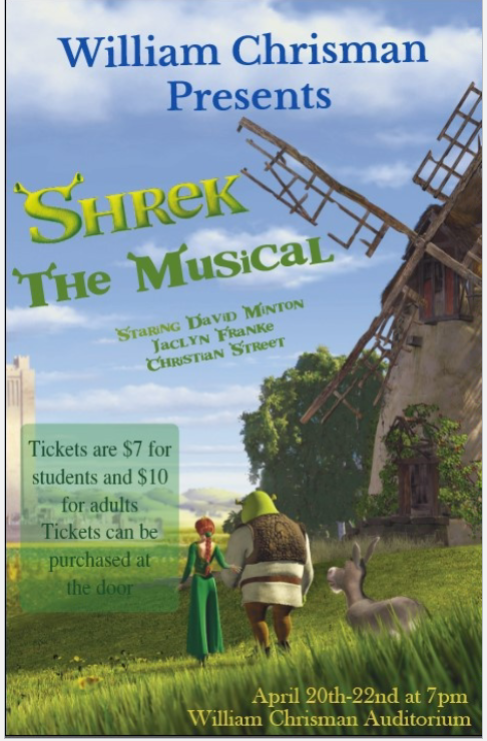 Thank you to the Graphic Design II students for making these great posters to promote our upcoming show, Shrek the Musical! 

Come join us for a hilarious night of entertainment--April 20th, 21st, and 22nd at 7 pm in the WC Auditorium!