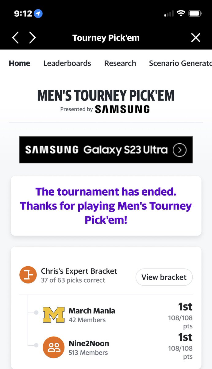 ccoles15's tweet photo. @Nine2Noon @JLevering4 Looking forward to hearing what the prize is for the bracket challenge!! https://t.co/pa3ECc7AuN