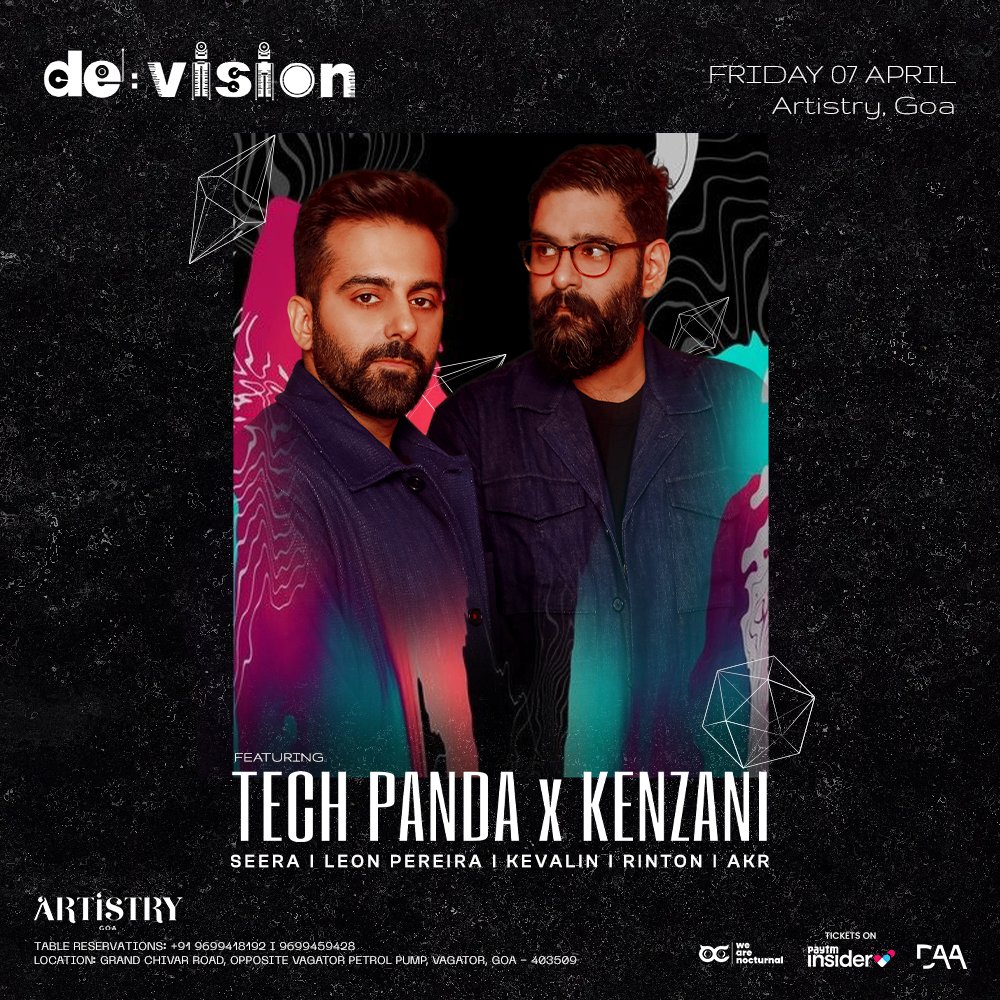 ArtistryLiveX's tweet photo. Block your dates for the 7th of April to witness an evening of musical therapy featuring TECH PANDA X Kenzani at Artistry Goa.
Doors open at 8 PM!
Ticket link → https://t.co/d3J1d8pRKy https://t.co/UEo3tGWCuV