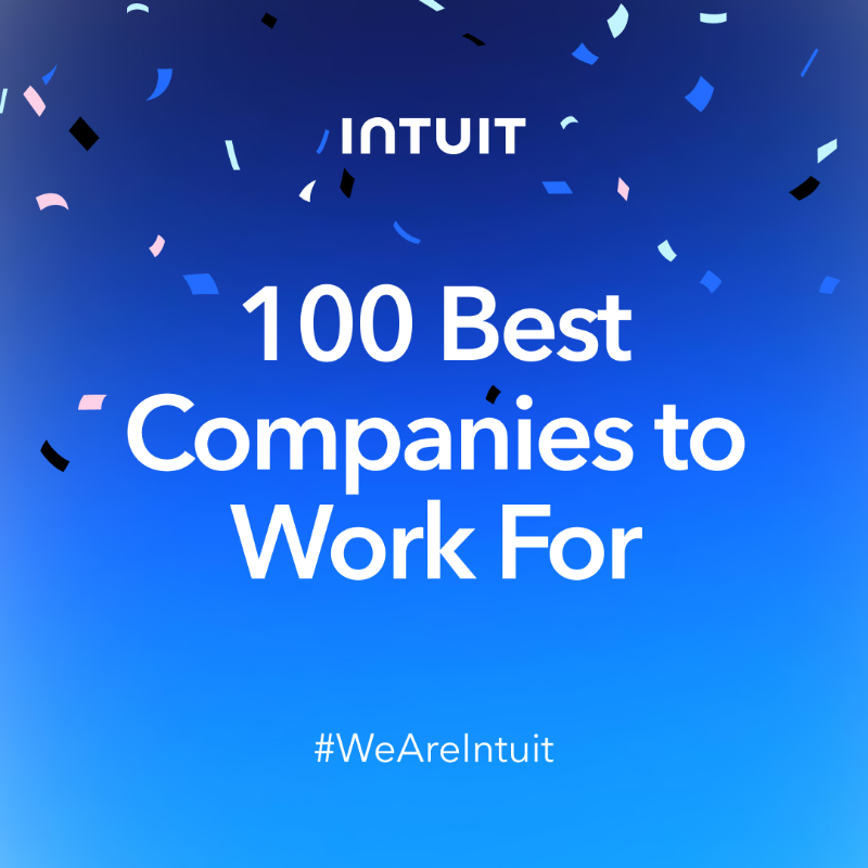 Intuit's tweet photo. We're thrilled to share that Intuit has been named one of @FortuneMagazine’s #100BestCos for the 22nd year in a row!

#WeAreIntuit and together we’ve created an inclusive workplace where all can bring their best selves to work, innovate, and thrive.
