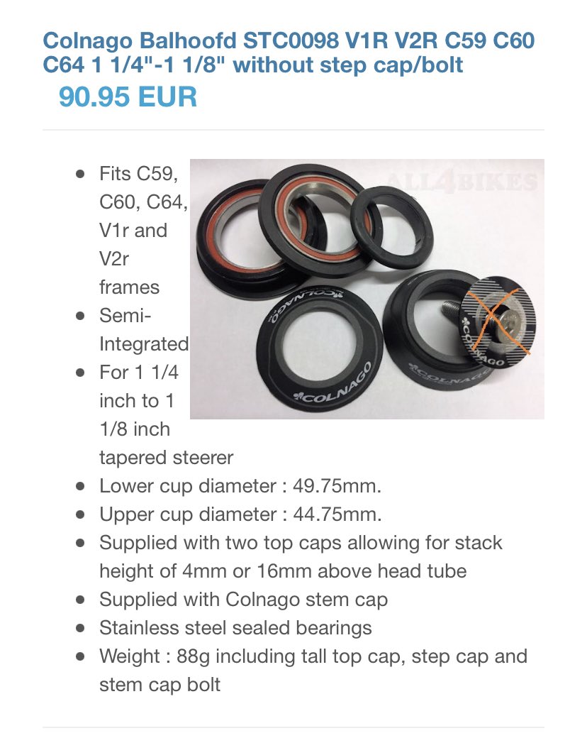 Wie kan mij helpen?
Mijn balhoofdlager van mijn Colnago V2R C60 racefiets is kapot en de fietsenzaak is al meer dan een week op zoek naar een nieuwe. (Zie foto)
Ik wil graag volgende week in Limburg fietsen 🥺.