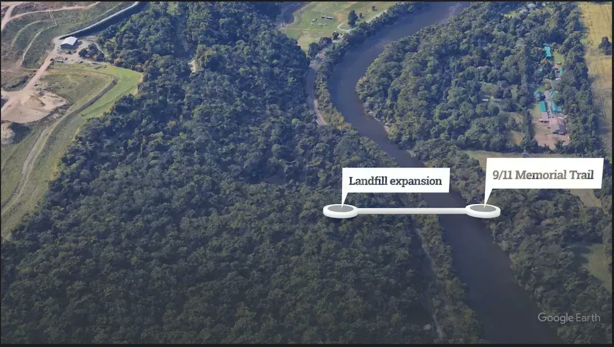 The expansion of the #BethlehemLandfill in PA would destroy scenic forest views from the Sept. 11 National Memorial Trail &amp; the co-located Delaware &amp; Lehigh National Heritage Trail with garbage dumping down the slope to the Lehigh River. Can you help us, <a href="/911trail/">911trail</a> &amp; <a href="/DCNRnews/">PA Department of Conservation & Natural Resources</a> ?