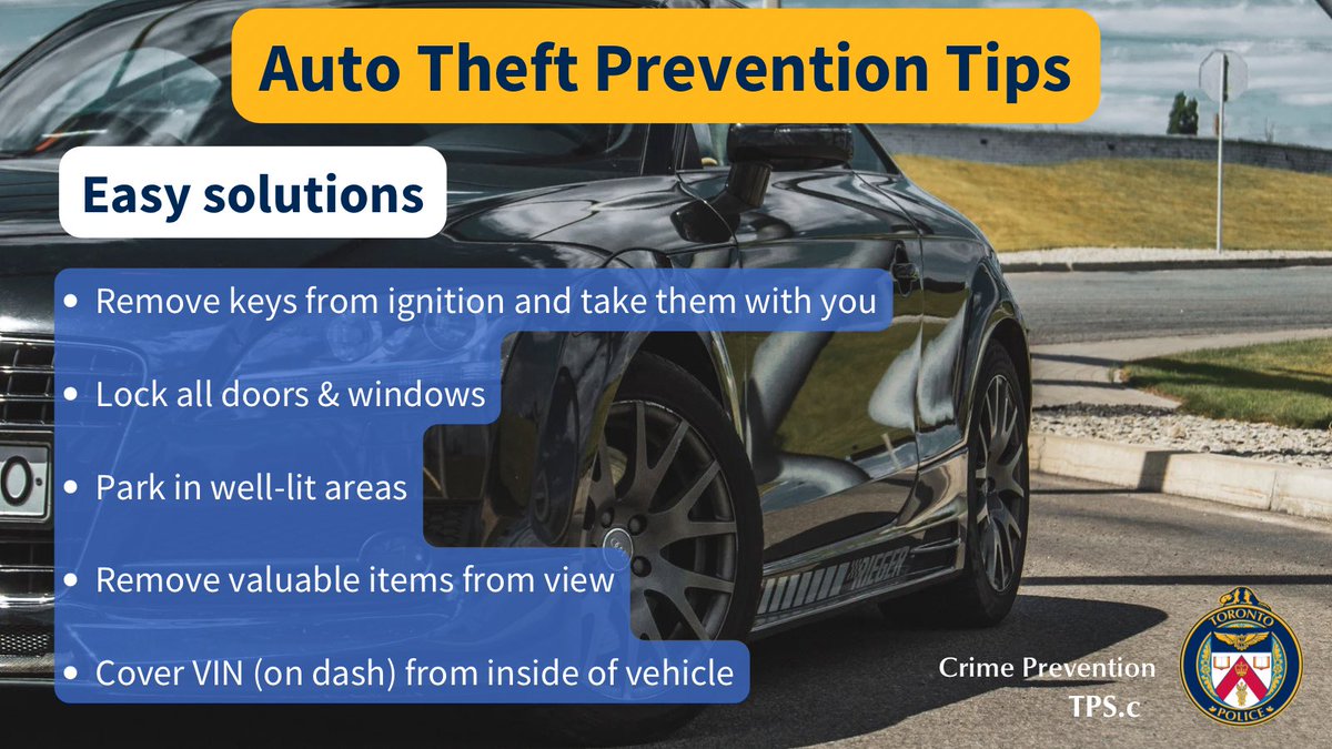 tpsagill's tweet image. Community Partnership &amp;amp; Engagement Unit will be focusing on Auto Theft Prevention for the month of April.  Here are some theft prevention tips to help prepare you.

#autotheftprevention
#crimepreventiontips
#crimepreventiontps
#cpeu
#tps