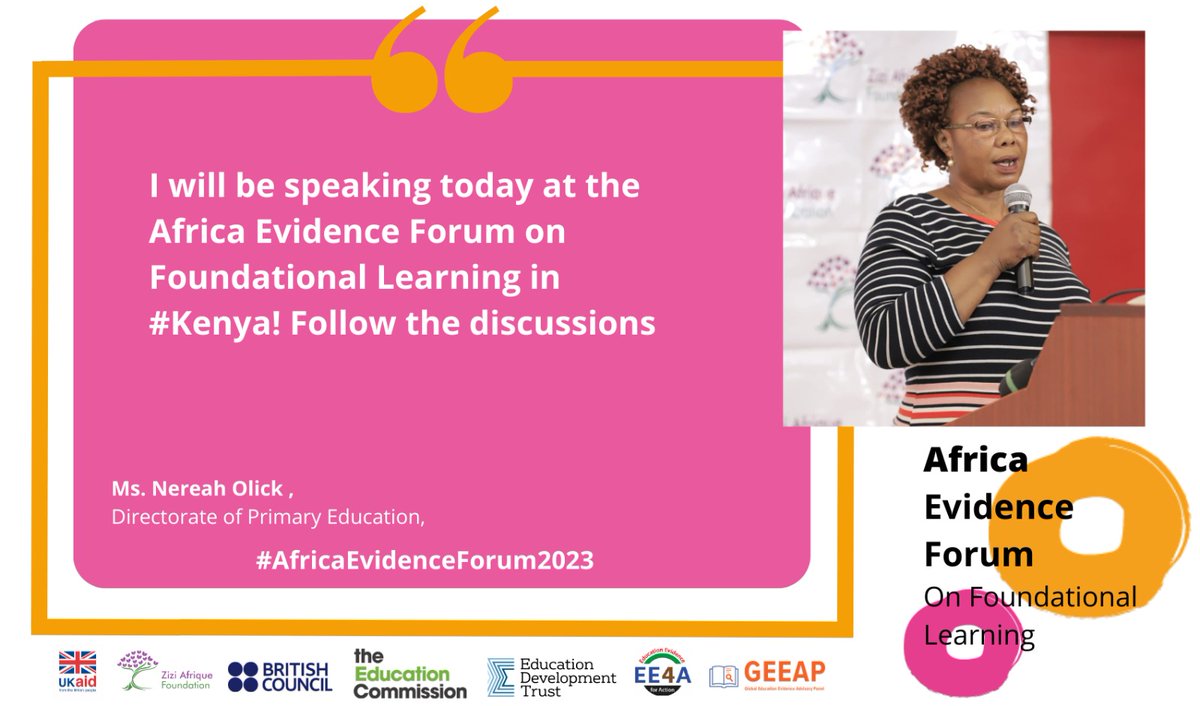mizizielimu's tweet photo. An education system that works for all, benefits all. ~ Ms. Nereah Olick, Directorate of Primary Education
#AfricaEvidenceForum2023 #FoundationalLearningForAll #TransformingEducation #EvidenceInEducation https://t.co/uBFHB5DDBt