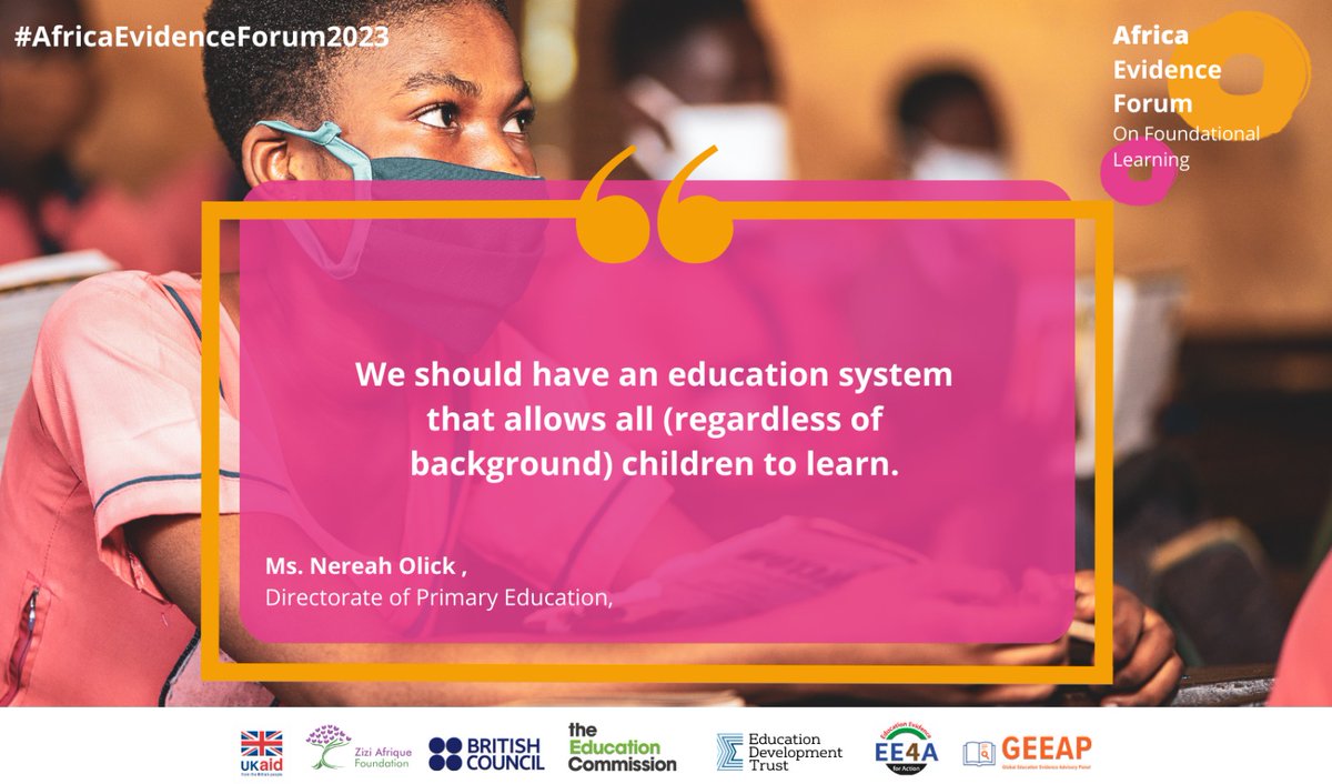 mizizielimu's tweet photo. An education system that works for all, benefits all. ~ Ms. Nereah Olick, Directorate of Primary Education
#AfricaEvidenceForum2023 #FoundationalLearningForAll #TransformingEducation #EvidenceInEducation https://t.co/uBFHB5DDBt