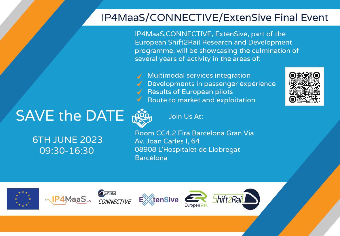 📣🗓️You're invited to our Final Event!

On 6 June at the <a href="/uitpsummit/">UITP Summit 2023</a>, join #IP4MaaS, #ExtenSive &amp; <a href="/S2R_CONNECTIVE/">Shift2Rail CONNECTIVE</a> to explore the projects' results and lessons learned on #multimodality, #MaaS &amp; seamless mobility.

👋See you in Barcelona!

Register here🖋️ip4maas.eu/2023/04/04/you…