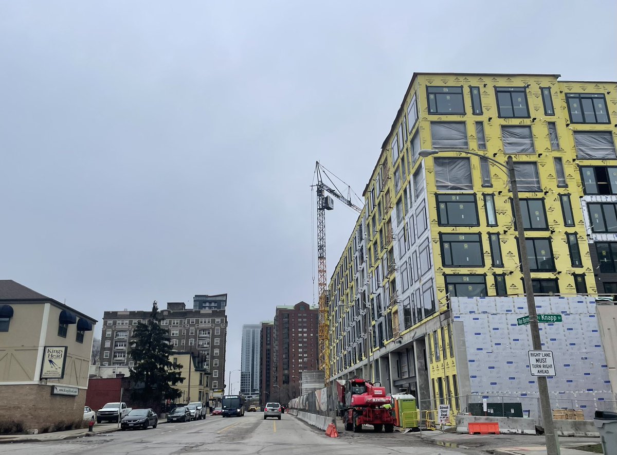 Nova (NovaMKE.com) is almost fully enclosed and scheduled to open this summer. 

This 251-unit apartment building (w/corner retail and townhomes) replaces a long shuttered restaurant and surface parking lot (our favorite!), and was our first OZ project.
