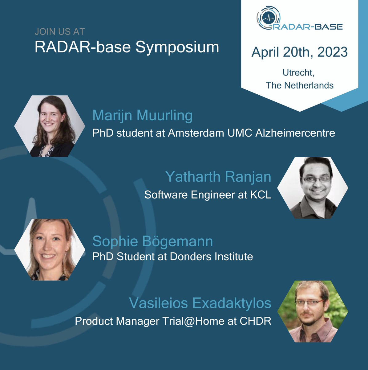 The Hyve (@thehyvenl) on Twitter photo The countdown to the 2nd <a href="/radar_base/">RADAR-base.org</a> Symposium has begun! Secure your ticket at bit.ly/rb-symposium-2… and join us at this meeting filled with exciting mobile health use cases, ranging from Alzheimer’s disease to lung disorders and from stress resilience to clinical trials. The countdown to the 2nd <a href="/radar_base/">RADAR-base.org</a> Symposium has begun! Secure your ticket at bit.ly/rb-symposium-2… and join us at this meeting filled with exciting mobile health use cases, ranging from Alzheimer’s disease to lung disorders and from stress resilience to clinical trials.