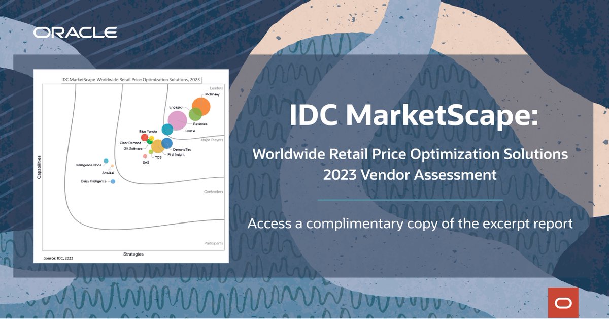 ShellBlichfeldt's tweet image. .@OracleRetail is delighted to be named a 2023 Worldwide #Retail Price Optimization Solutions Leader! Download your detailed excerpt report and learn more about how the unified pricing approach combines price, promotion, and markdown optimization. social.ora.cl/6019OGwP3