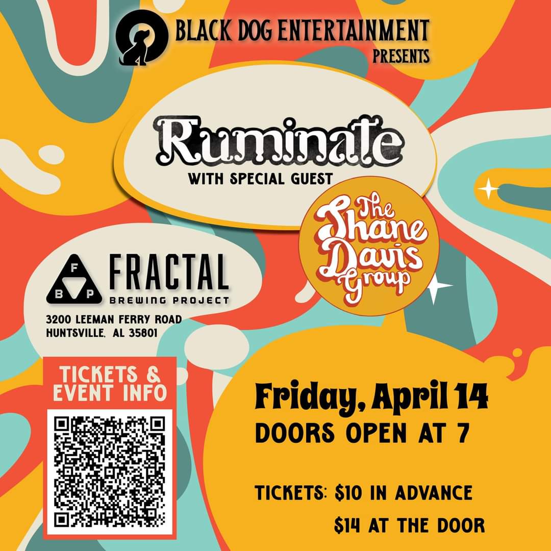 Mark your calendars and come join us with Ruminate! April 14th the Shane Davis Group is getting cosmic at Fractal Brewing in Huntsville!
#rocknroll #livemusic