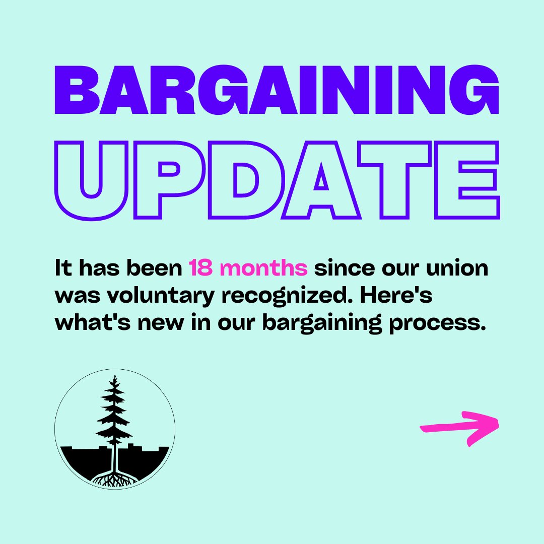 evergreen_union's tweet photo. It’s been a while since we’ve shared an update! Partly because we’re busy bargaining our first contract – and we’re making progress. But it’s also due to 95% turnover in our union and 100% turnover on our bargaining team TWICE since we were voluntarily recognized August 2021. https://t.co/M2RJGpr8Ln