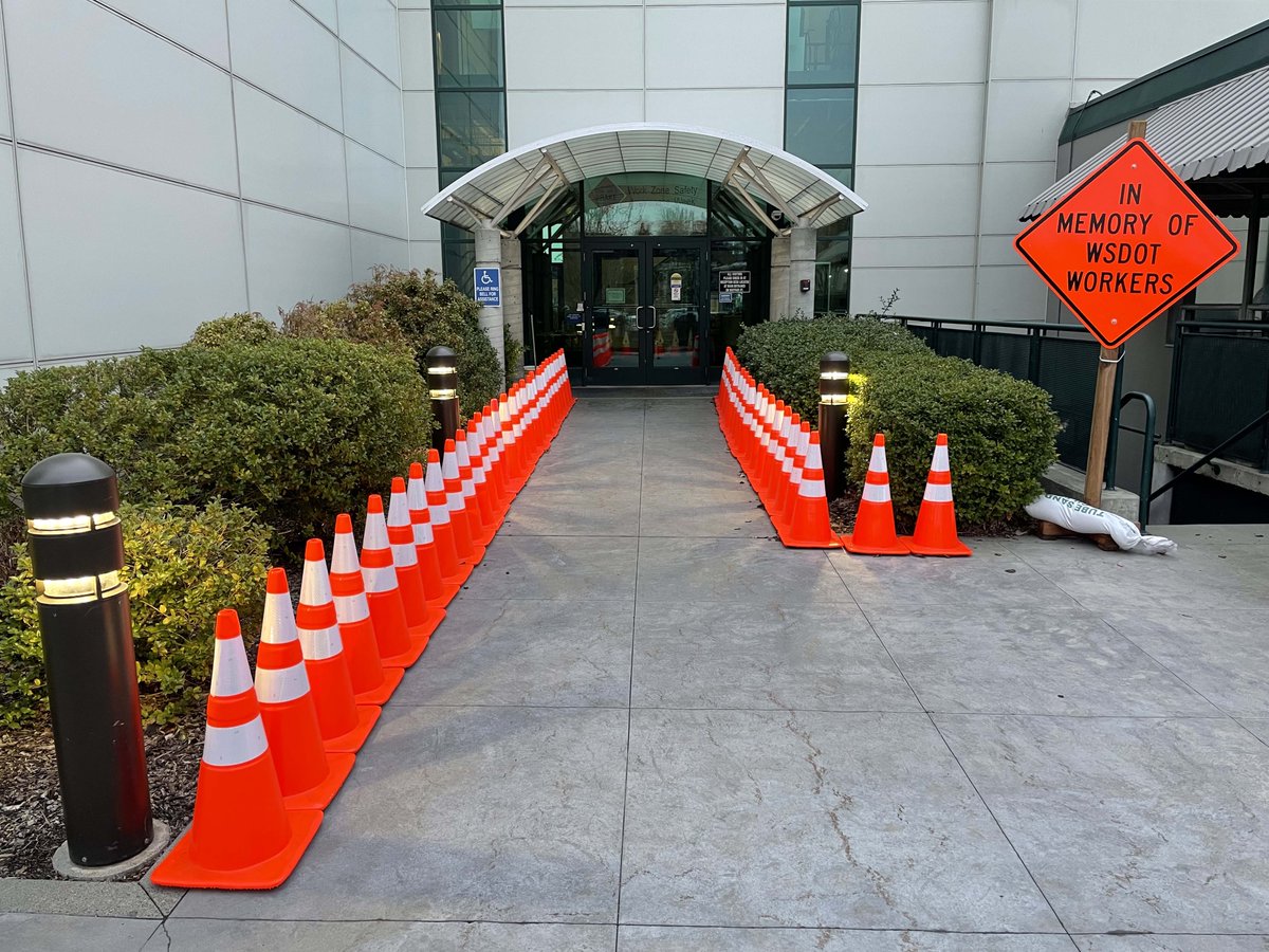 WSDOT_East's tweet photo. Morning. April is Work Zone Awareness Month at our agency and an opportunity to remind the public of the need to keep our crews safe. 60 of our workers statewide have been killed on the job since 1950. We are honoring them at our Worker Memorial at Eastern Region HQ. https://t.co/P2gWvefrbI