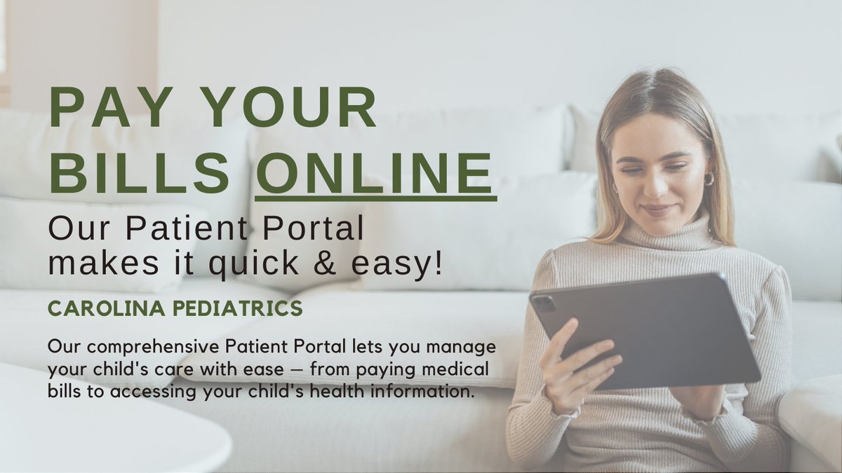 DID YOU KNOW...you can pay your pediatric bills online with our simple, convenient Patient Portal?! Log in now to check out the portal's additional features 👇

PATIENT PORTAL: patientportal.intelichart.com/login/Account/…

#carolinapediatrics #pediatrician #childhealth #healthcare #patientportal