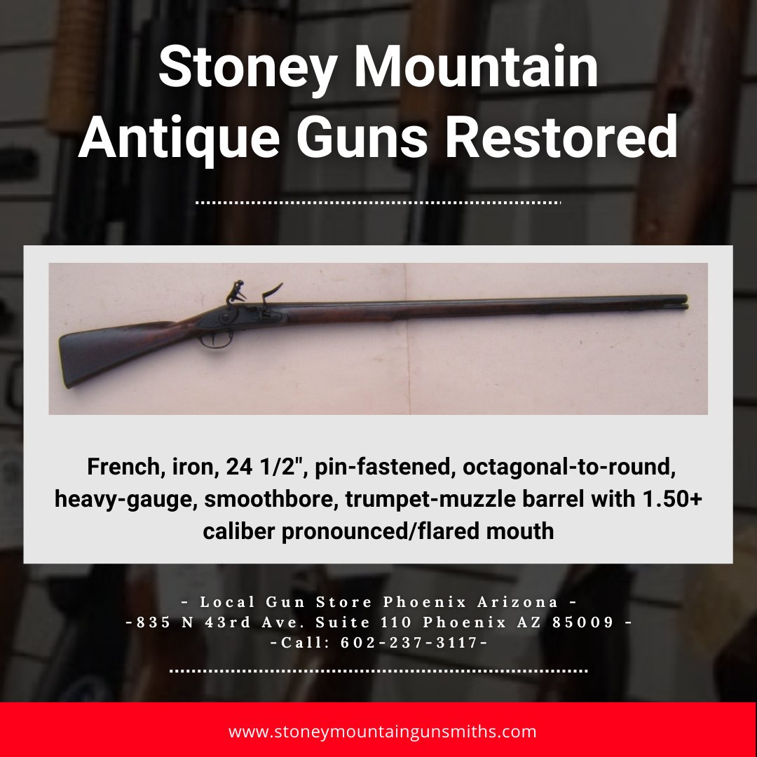 A smoothbore barrel with pin-fastened construction and an octagonal-to-round shape, this French iron piece boasts a flared mouth and a sturdy build.
.
Visit bit.ly/StMGuns to learn more.
.
#restoration #weapon #antiqueguns #ammonition #gunrepair #stoneymountain