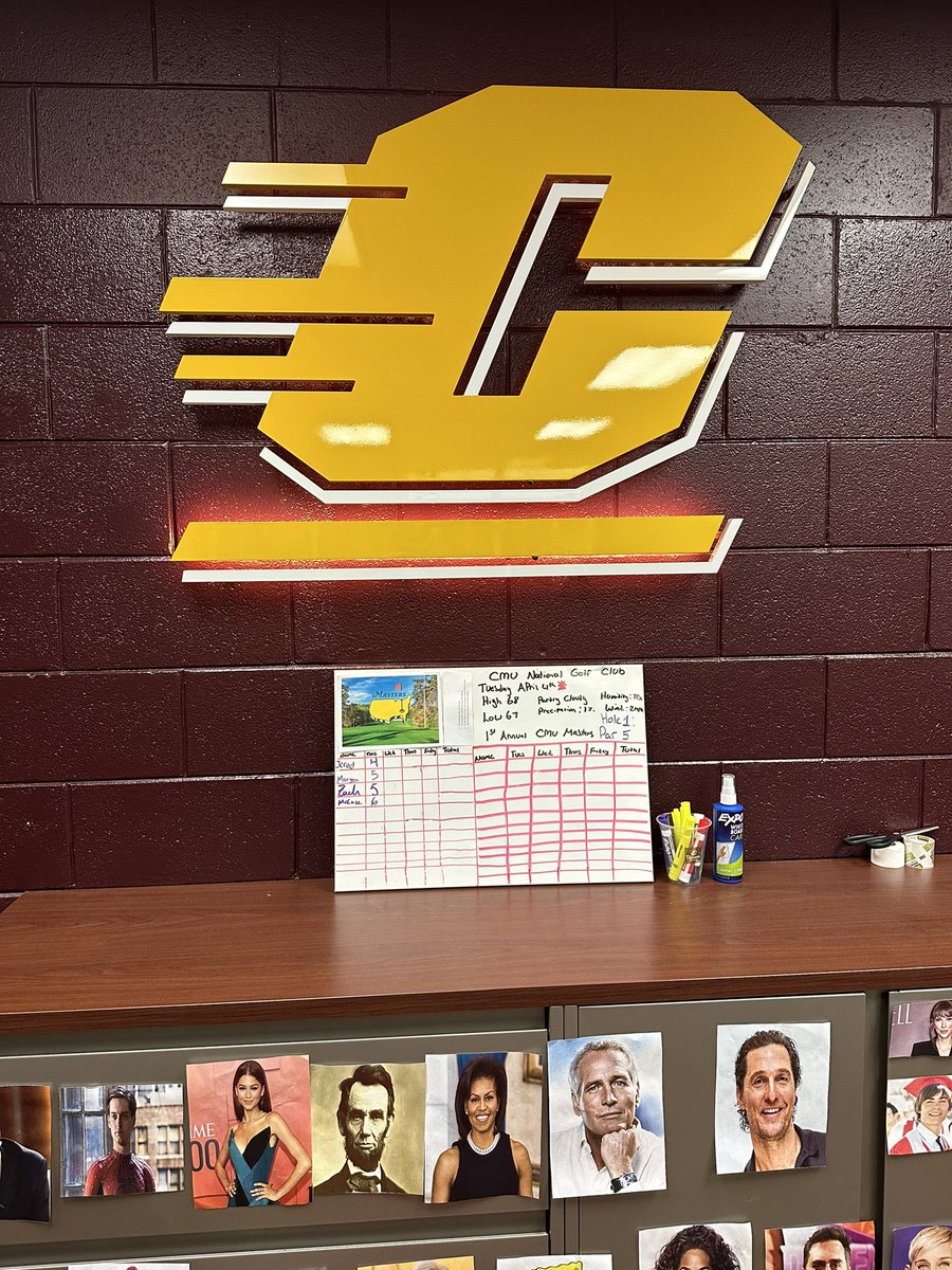 CMUCompliance's tweet photo. Welcome to a Tradition Unlike Any Other…The CMU Athletics Office Mini Golf Masters Tournament! We don’t have Putters in the tournament this year because this is #Maction! Thanks for coming out to watch by the way @_BIGCAT https://t.co/CMf0rOGh1b