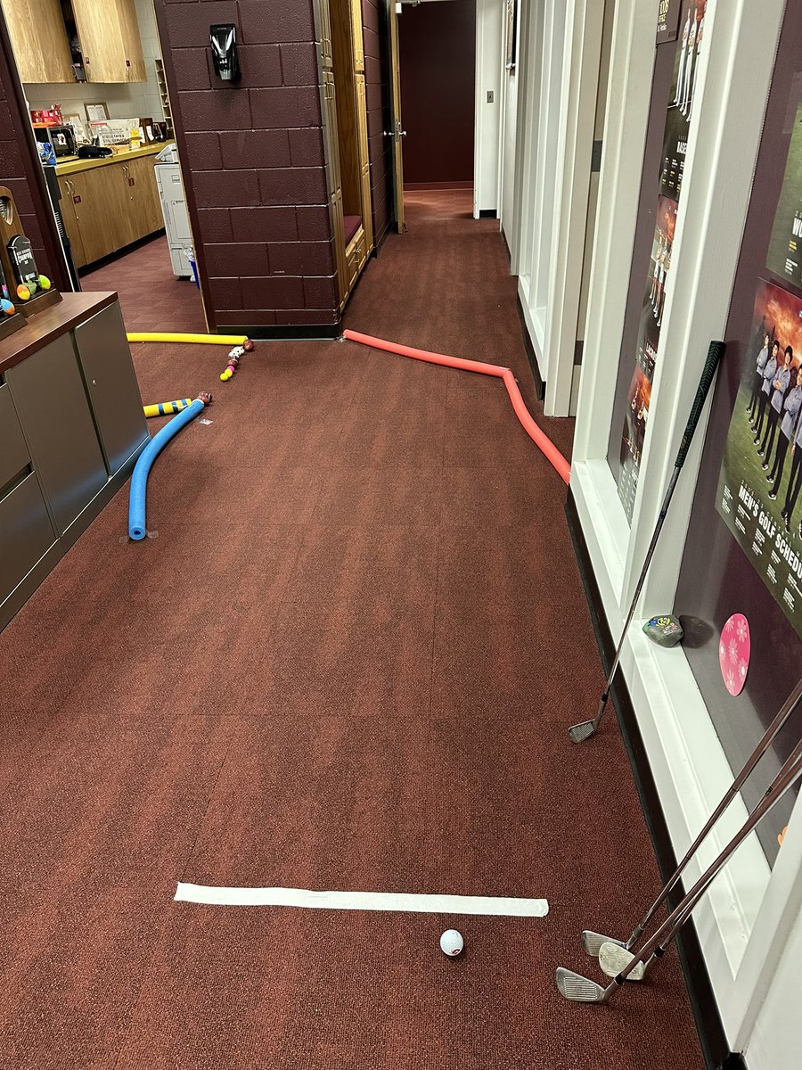 CMUCompliance's tweet photo. Welcome to a Tradition Unlike Any Other…The CMU Athletics Office Mini Golf Masters Tournament! We don’t have Putters in the tournament this year because this is #Maction! Thanks for coming out to watch by the way @_BIGCAT https://t.co/CMf0rOGh1b
