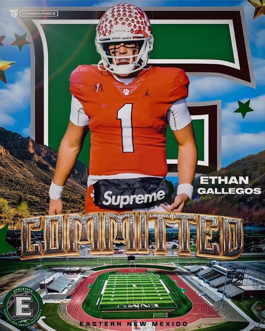 Congratulations to QB1 Ethan Gallegos on his commitment to Eastern New Mexico University. You filled big shoes and left a legacy!