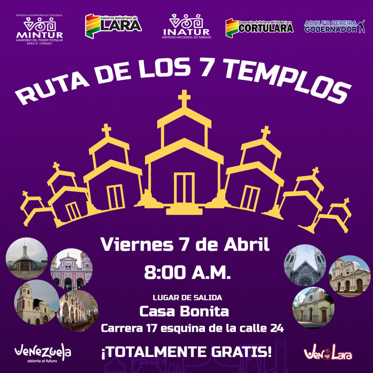 InaturLaraofi's tweet photo. RUTA DE LOS 7 TEMPLOS ⛪️ 

Como parte de las actividades a realizar durante esta #SemanaSanta 🙏🏻 desde INATUR LARA y @cortulara los invitamos a la Ruta de los 7 templos 

📆 Viernes 7 de Abril
📍 Punto de encuentro 8:00 A.M.
🚍 Transporte Totalmente Gratis https://t.co/K85kZ4DqsQ