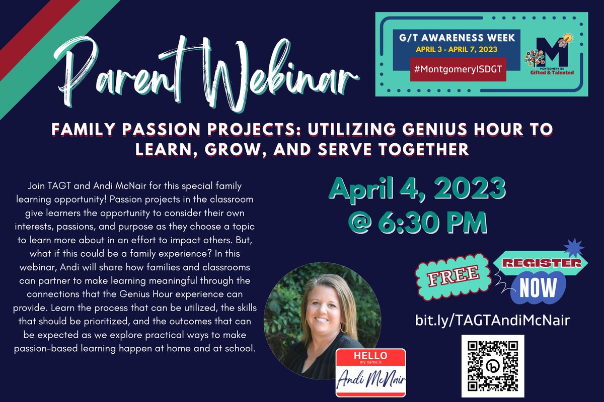 FREE Parent Webinar TONIGHT!
Use this link to register for the FREE Parent Webinar hosted by <a href="/TXGifted/">TAGT</a>. <a href="/mcnairan3/">Andi McNair #ameaningfulmess</a> is AMAZING! This is going to be a great webinar. 
<a href="/MontgomeryISD/">Montgomery ISD</a> <a href="/mjhsbears/">Montgomery Junior High</a> <a href="/mhs_bears/">Montgomery High School</a> <a href="/LakeCreekHS/">Lake Creek High School</a> <a href="/oakhillslions/">The Lions Den</a>