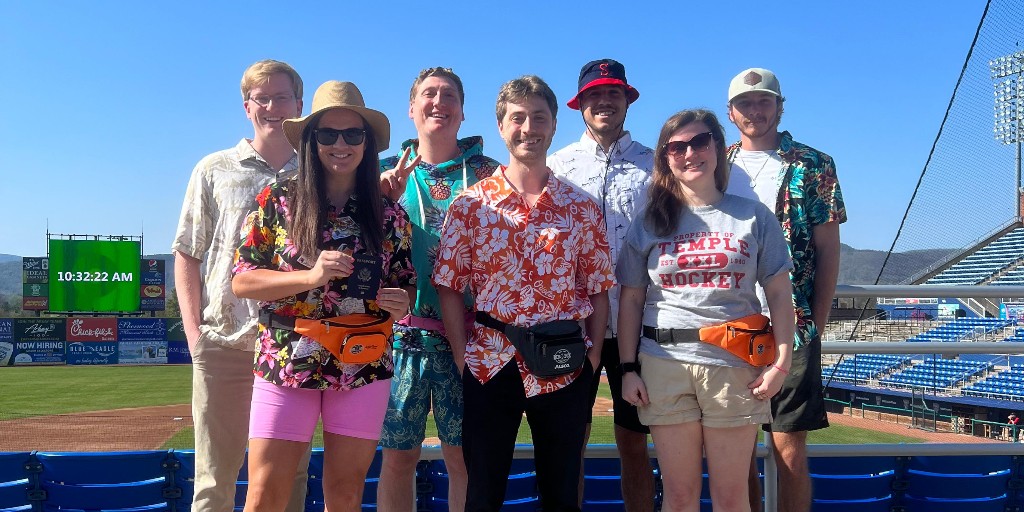 RidgeYaks's tweet photo. We're ready for a vacation. Check out our tacky tourist attire. 

2 days until Opening Day. 

#TackyTourist #SpiritWeek https://t.co/j6rtitluev