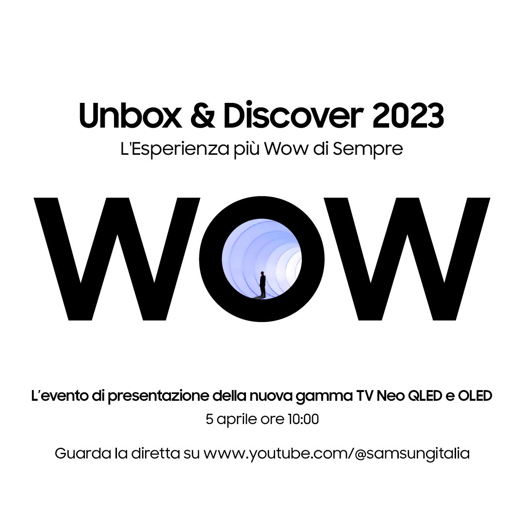 SamsungItalia's tweet photo. Manca poco all'evento Unbox&Discover 2023. Imposta qui https://t.co/zvd6FmLGB9 il promemoria per non perderti i dettagli dei nuovi TV Neo QLED 8K e OLED #Samsung #SamsungTV #UnboxAndDiscover #NeoQLED8K #MoreWow #OLED https://t.co/eo3YW94R7U