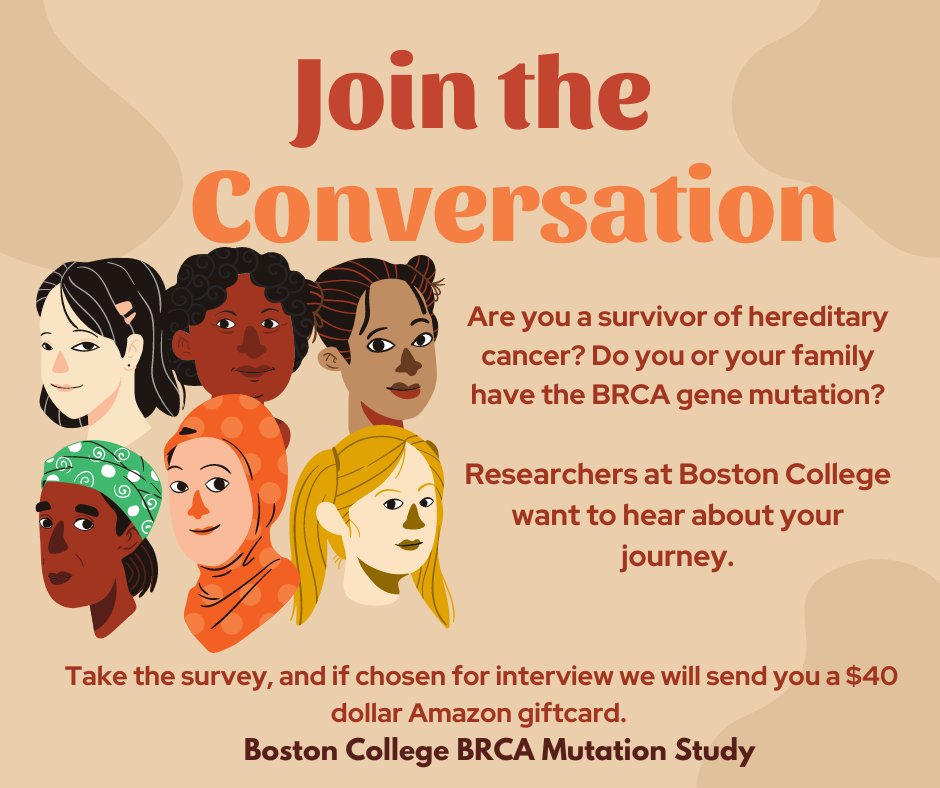 BRCAWomenBC's tweet photo. Join our conversation on racial or ethnic inequities within the BRCA mutation and hereditary cancer. Take our survey below to share your story with researchers at Boston College.
https://t.co/76TukOaWvc
https://t.co/FHZMesHhjq https://t.co/PipBuLgv4r