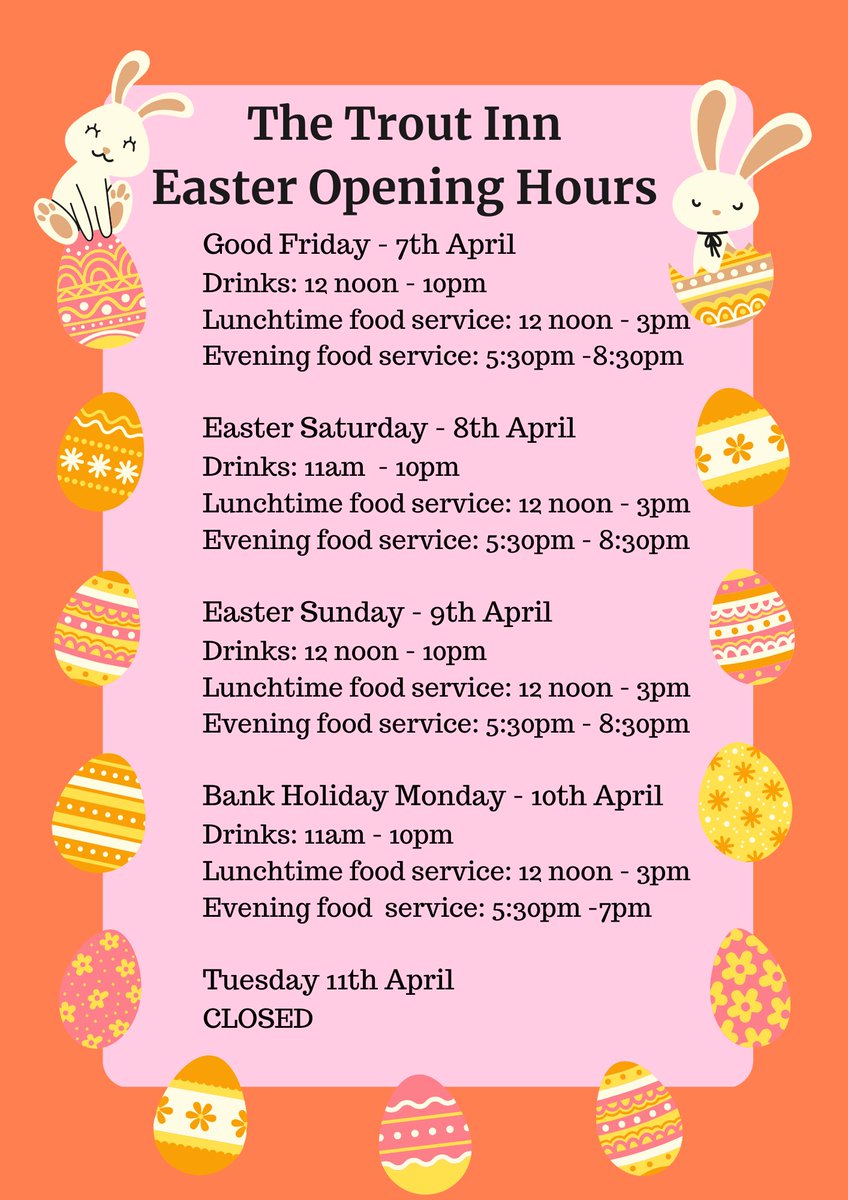 Trout Inn Lechlade (@troutlechlade) on Twitter photo Hello to all our lovely customers! We hope to see you all this Easter weekend! 😀
<a href="/FLBClub/">Fairford & Lechlade Business Club (FLBC)</a> <a href="/highworthonline/">highworthonline</a> <a href="/Lechlade/">Lennie</a> <a href="/Visit_Faringdon/">VisitFaringdon</a> Hello to all our lovely customers! We hope to see you all this Easter weekend! 😀
<a href="/FLBClub/">Fairford & Lechlade Business Club (FLBC)</a> <a href="/highworthonline/">highworthonline</a> <a href="/Lechlade/">Lennie</a> <a href="/Visit_Faringdon/">VisitFaringdon</a>