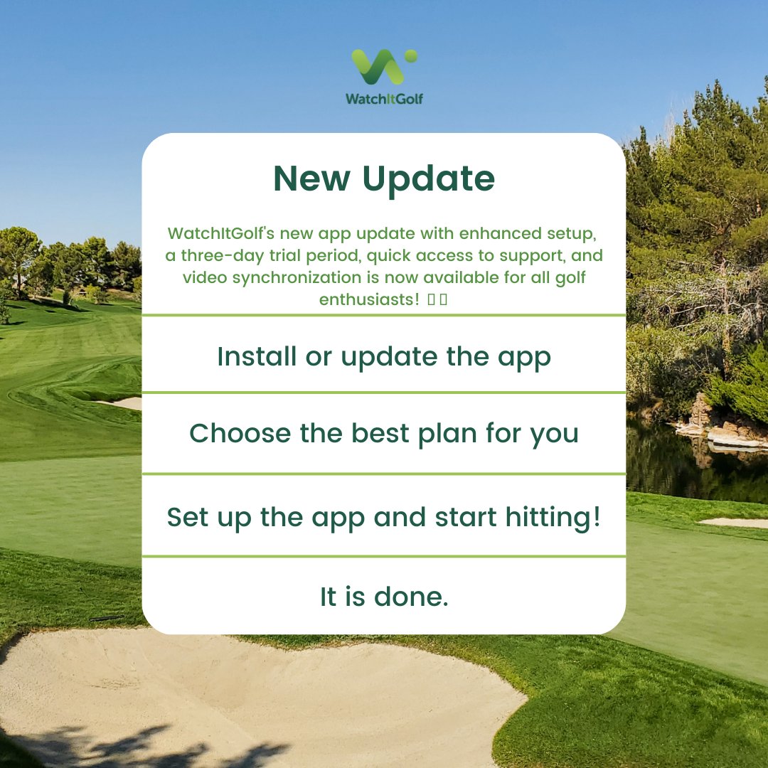 🚨Attention all golf enthusiasts!🏌️‍♂️ WatchItGolf has just released a new app update that you won't want to miss! #WatchItGolf #GolfEnthusiast #GolfLife #GolfGame #GolfingCommunity #EnhancedSetup #TrialPeriod #QuickSupport #SynchronizeVideos #iPhoneApp #GolfGoals #GolfTips