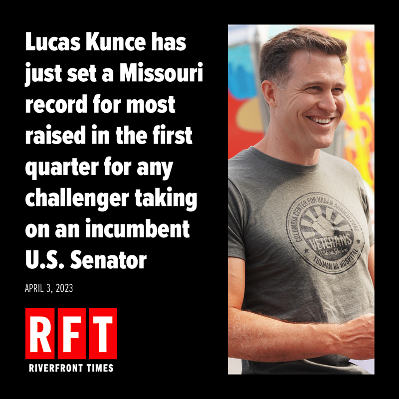 LucasKunceMO's tweet photo. Yesterday, moments BEFORE Hawley's friends at the @NRSC launched their cheerleader/Magic exposé, we had just released our record-breaking Q1 fundraising numbers.

Thankful to the tens of thousands of real people who've joined our grassroots movement — you've got their attention!