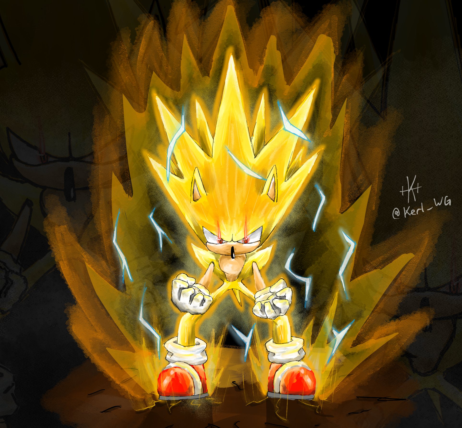 sonic the hedgehog, super sonic, and super sonic 2 (sonic and 1 more) drawn by kornart