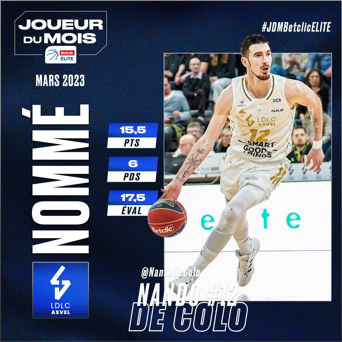 👑👑 Back to back pour <a href="/NandoDeColo/">Nando De Colo</a> ?

Élu #JDMBetclicELITE en février, l'international français est de nouveau nommé en mars !

📲 RT pour voter pour le joueur de <a href="/LDLCASVEL/">LDLC ASVEL</a>.