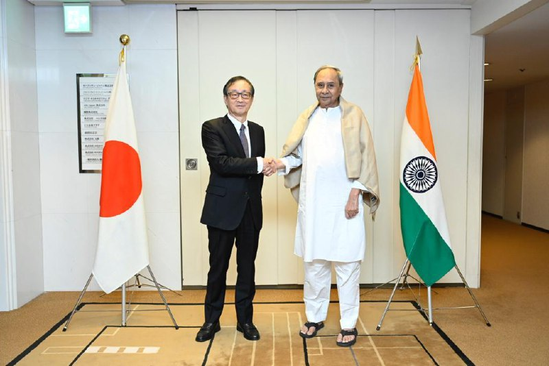 CMO_Odisha's tweet photo. CM @Naveen_Odisha met Eiji Hashimoto, President of Nippon Steel during #OdishaInvestorsMeet in Tokyo and discussed about company’s plan to build one of the world's largest steel plants in #Odisha along with @ArcelorMittal. The 30MT plant will produce speciality steel. https://t.co/hghYN9cCwl