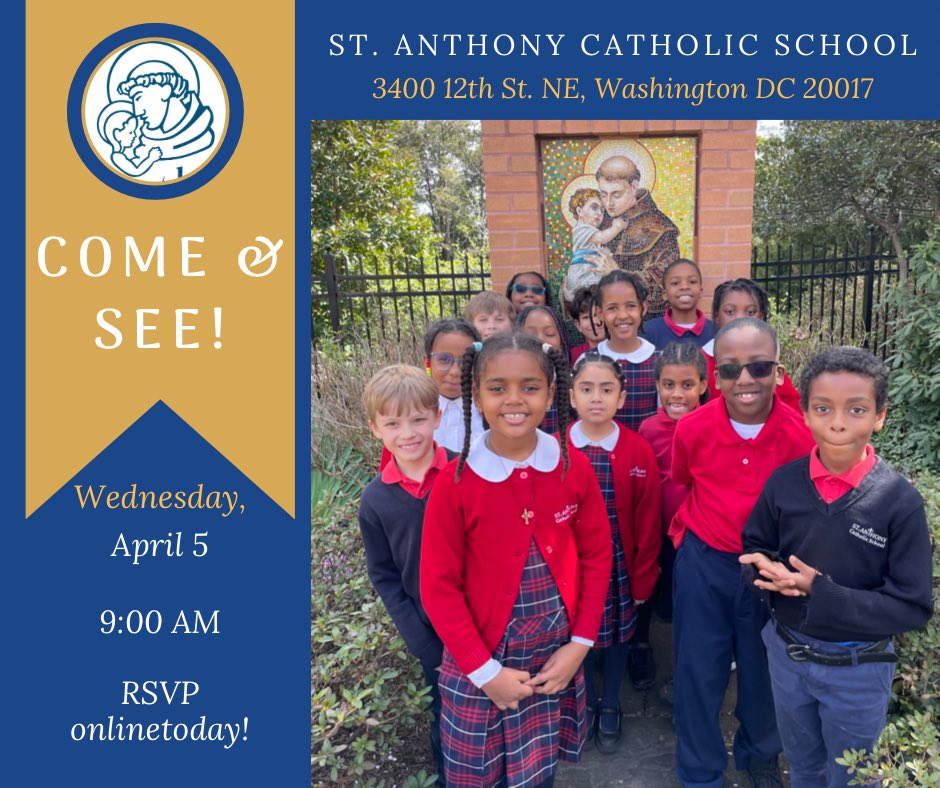 STA_Brookland's tweet photo. Please join us for a "come and see" tomorrow at 9:00 AM. Students will lead tours followed by a Q&A with our principal. We look forward to welcoming you.
RSVP on our website today.
https://t.co/KltD9IE2o4
#STABrookland #CCAWelcomes https://t.co/QNwPKIcgv7