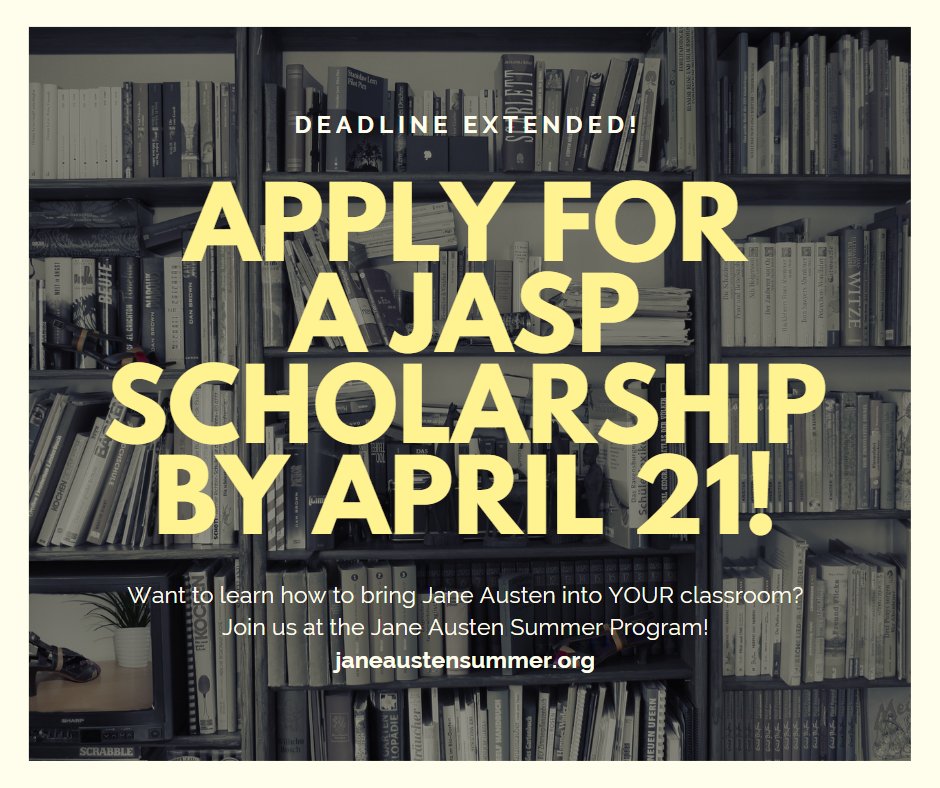 Good news, teachers: Now you have until April 21 to apply for a scholarship to attend the Jane Austen Summer Program! Want to learn how to incorporate Austen into your classroom? Attend JASP on us! janeaustensummer.org/jasp-teacher-i… #NCteachers #NCEducation #teachers #JaneAusten