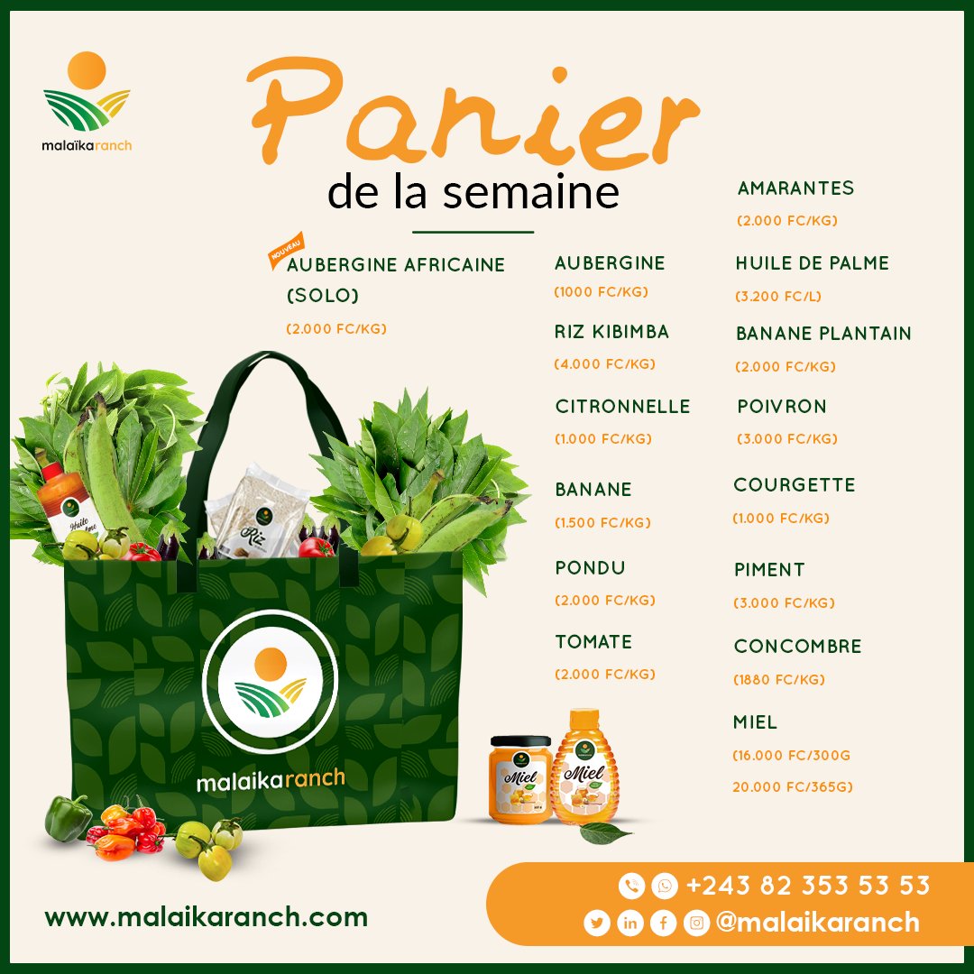 MalaikaRanch's tweet photo. 🚨Ne manquez pas nos fruits et légumes frais &amp; bio cette semaine ! 🚨

Retrouvez également dans vos paniers, nos miels d’abeille, issus tout droit de nos ruches et produits localement ! 🍯

Commandez, nous livrons !

📞 : + 243 82 353 53 53 https://t.co/uHQqhosT6e