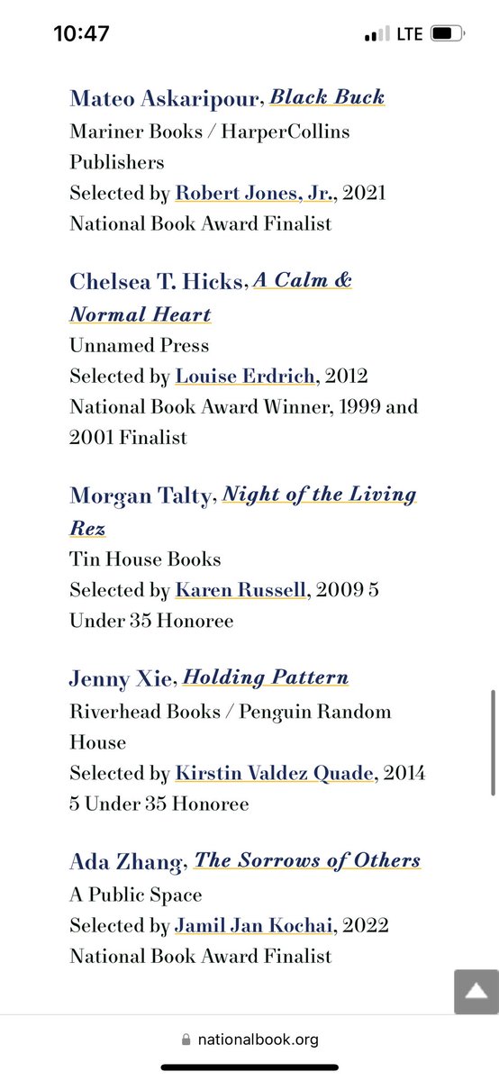 So grateful and honored to be named a 5 Under 35 by <a href="/nationalbook/">National Book Foundation</a> and be along side these four amazing writers. Kci woliwoni!
