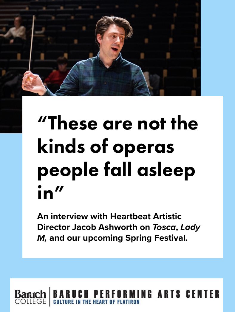 With performances now just a week away, Heartbeat Opera’s artistic director Jacob Ashworth talked about the company’s approach to their spring repertory of “Tosca” and “Lady M” here at BPAC. It makes for informative reading. heartbeatopera.org/bpac-interview…