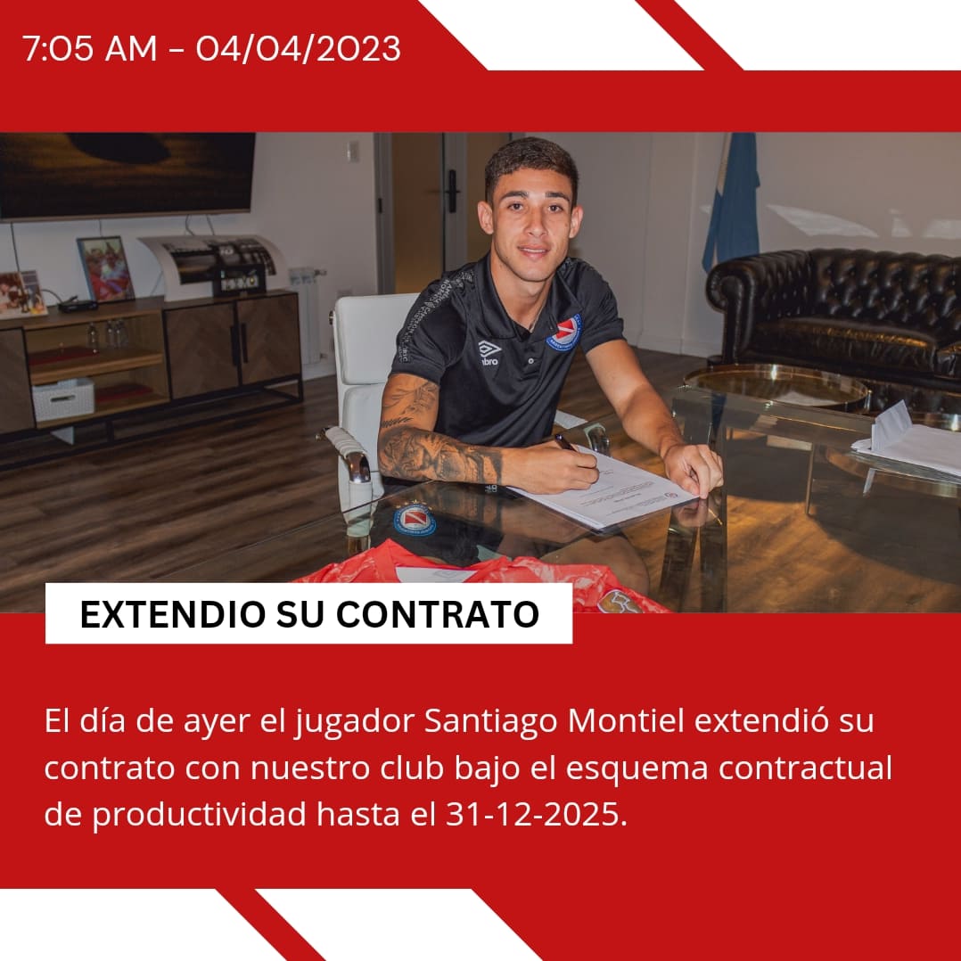 DatArg_Jrs's tweet photo. 🐞HASTA MONTIEL HASTA 2025🇦🇹
•
El jugador Santiago Montiel extendió su contrato con @AAAJoficial por 2 años más bajo el esquema contractual de productividad hasta 31-12-2025.
•
VAMOS CON TODO MONTIEL🐞🇦🇹
•
#aaaj #vamosbicho #aaajoficial #libertadores #argentinosjrs https://t.co/IbWZFfiHkR